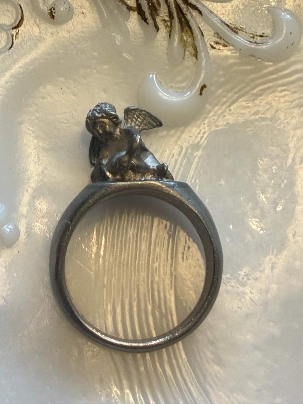 Rare vintage Putto cherub angel ring, size 9, unisex